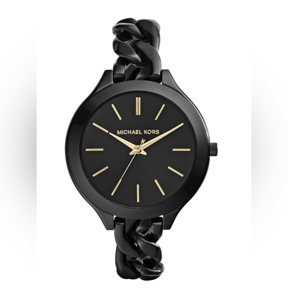 Michael Kors Women’s black and gold watch. New with tags in box.